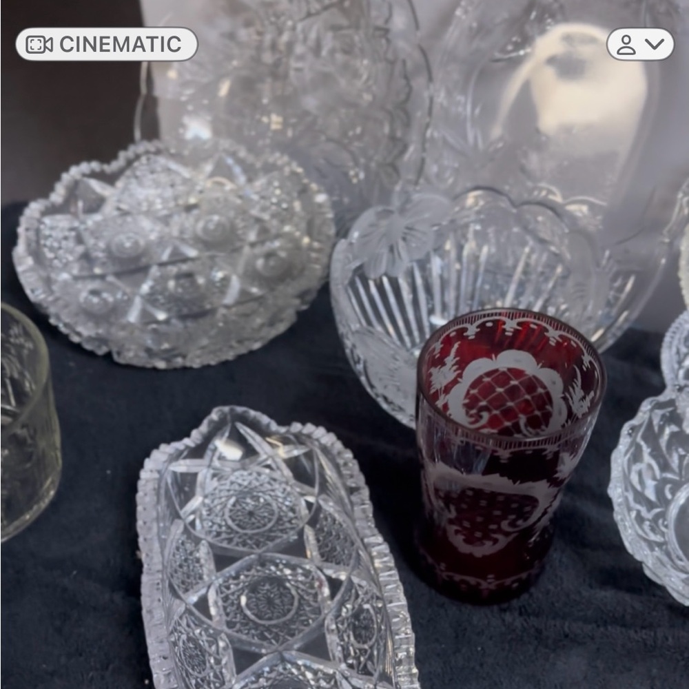 Elegant Crystal and Red Glassware Set